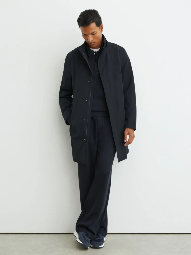 Reiss Navy Hybrid Gilet-insert Overcoat with Detachable Hood