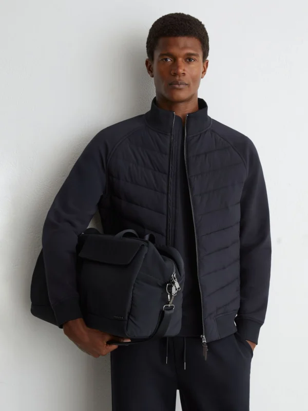 Reiss Navy Hybrid Quilted and Interlock Zip Jacket
