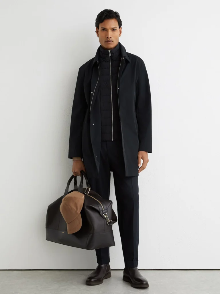 Reiss Navy Hybrid Removable Funnel Neck Overcoat
