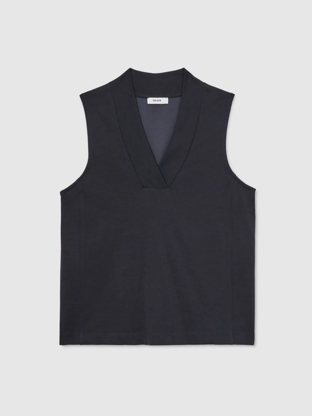 Reiss Navy Jersey V-neck Vest, view 2