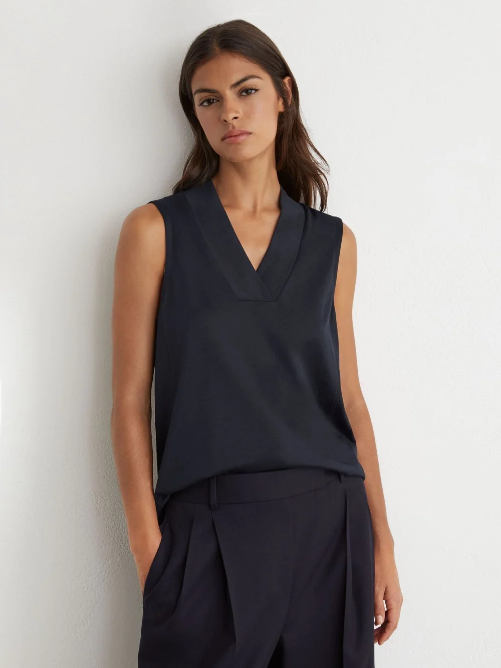 Reiss Navy Jersey V-neck Vest, view 3
