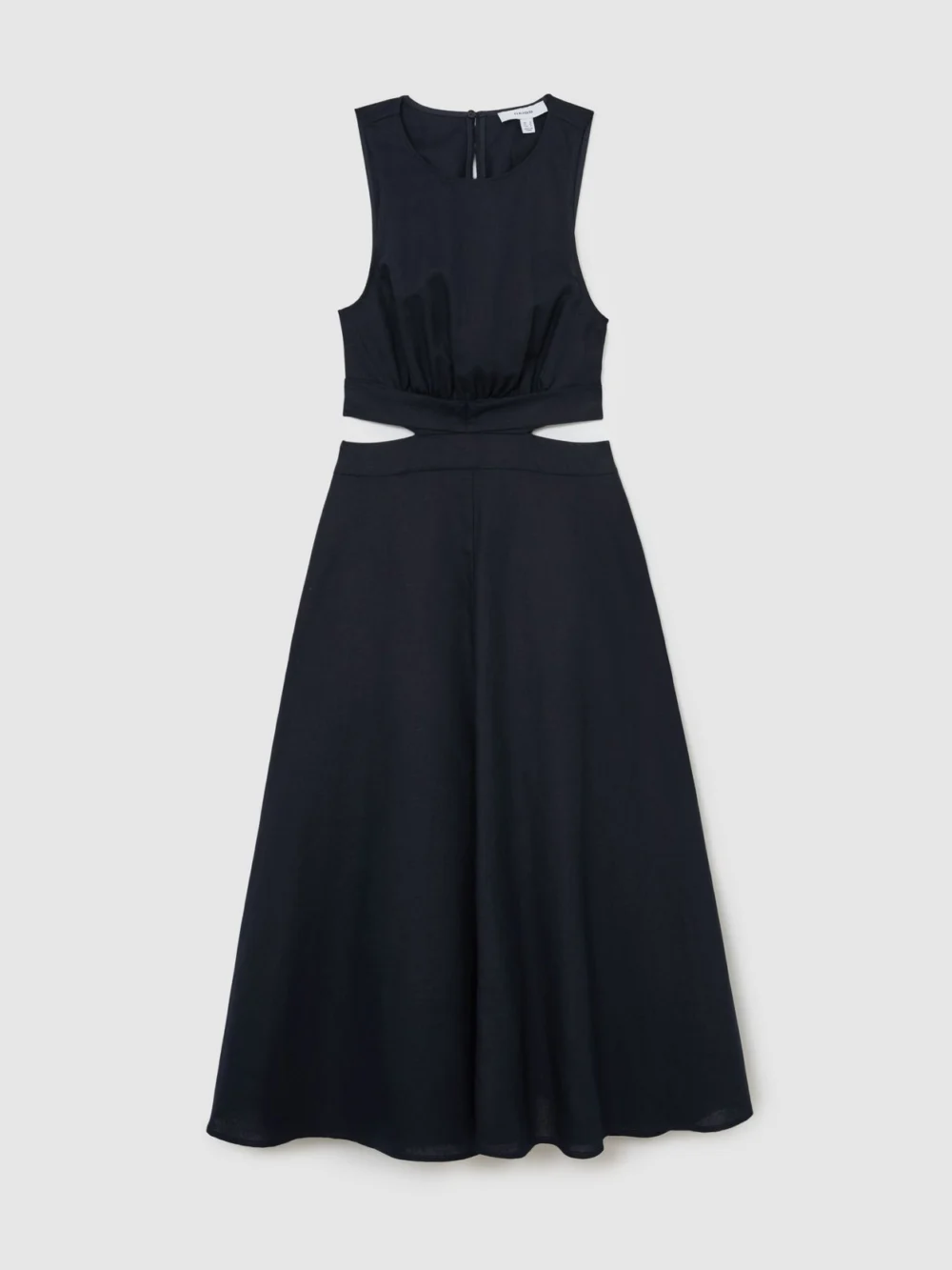 Reiss Navy Linen-cotton Cut-out Midi Dress, view 2