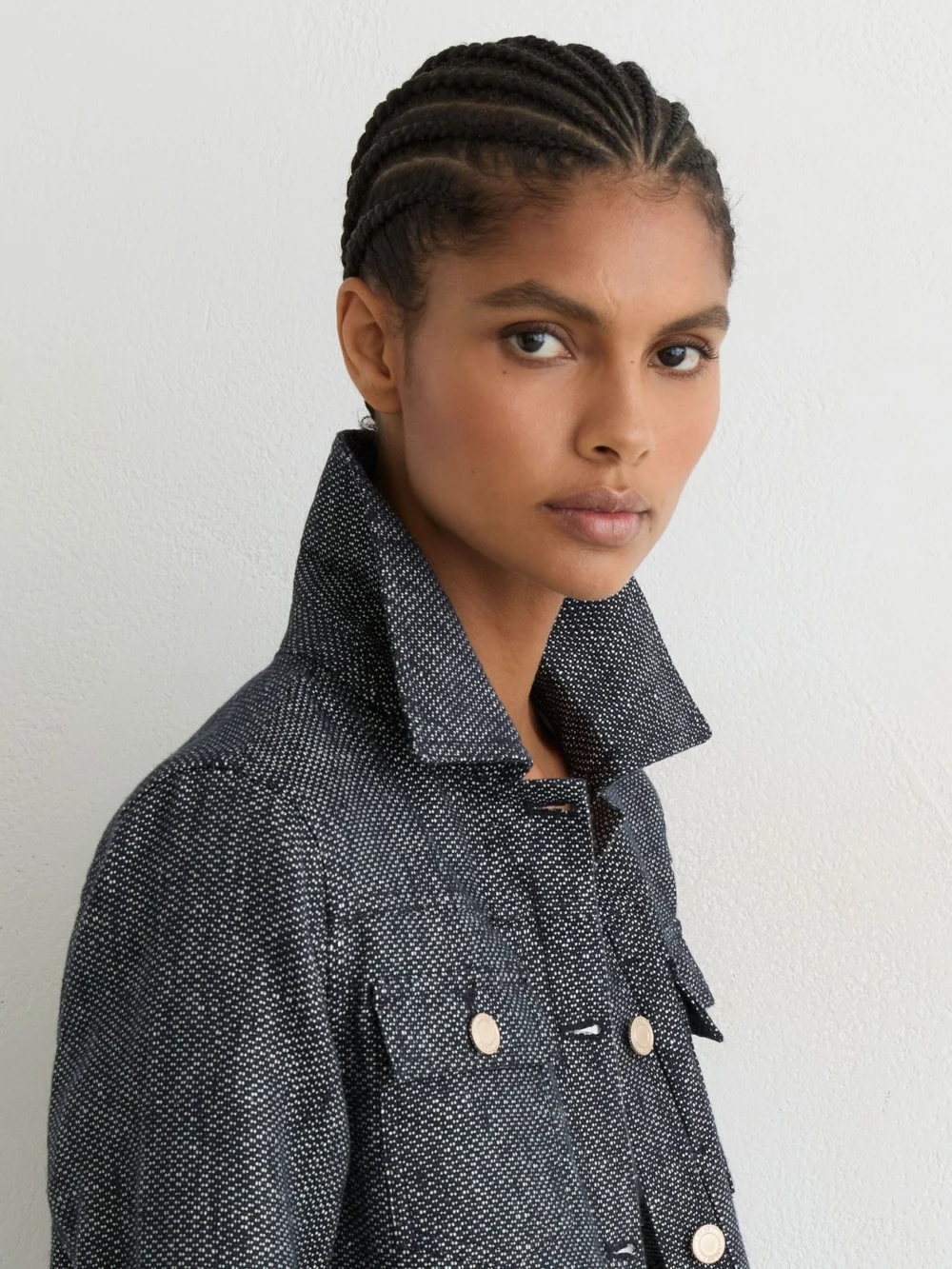 Reiss Navy Linen-cotton Woven Trucker Jacket, view 4