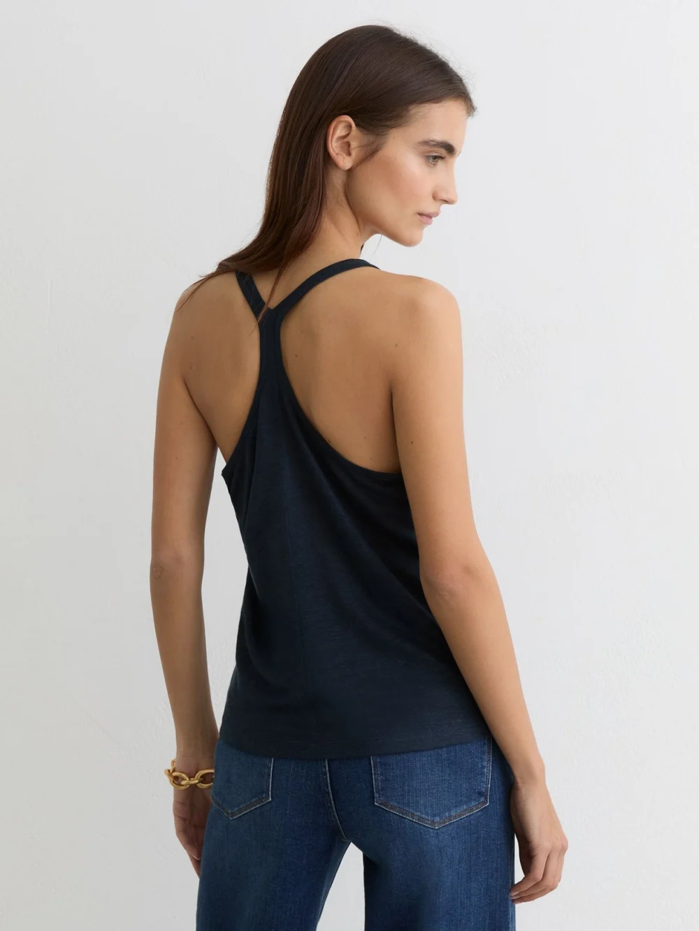 Reiss Navy Linen Racer-back Vest, view 4