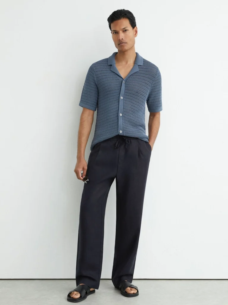 Reiss Navy Linen Relaxed-fit Drawstring Trousers