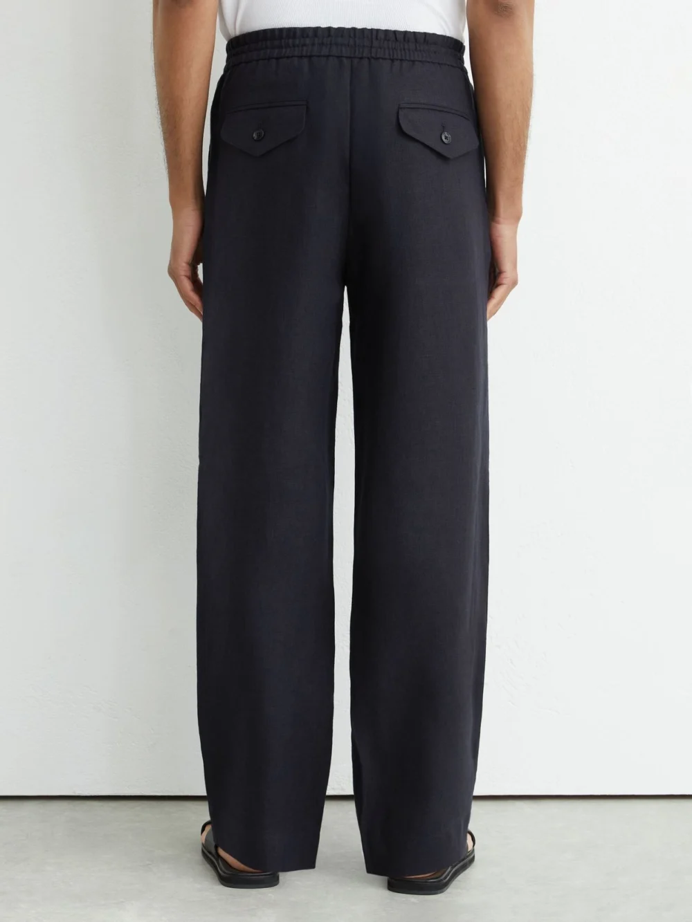 Reiss Navy Linen Relaxed-fit Drawstring Trousers, view 4