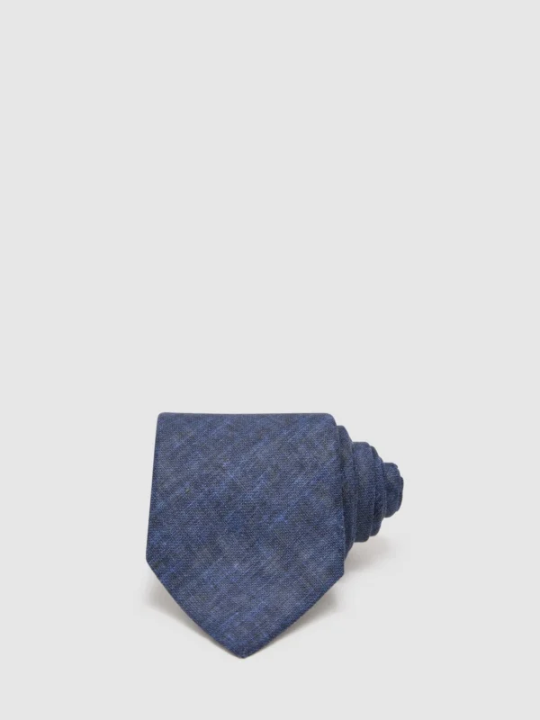 Reiss Navy Linen Woven Tie,