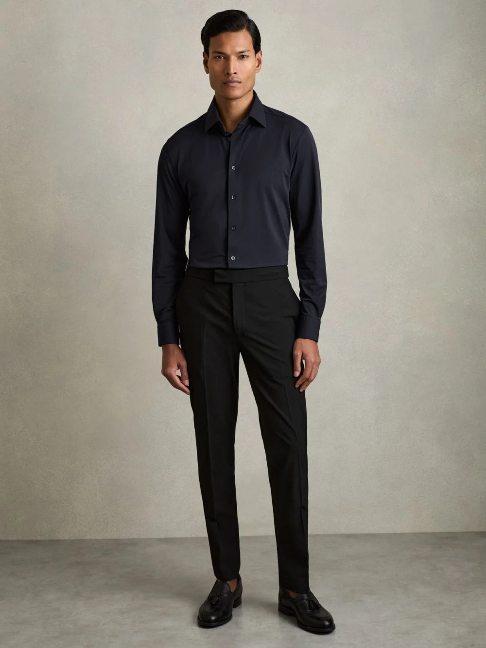 Reiss Navy Long-sleeve Slim-fit Travel Shirt, view 3