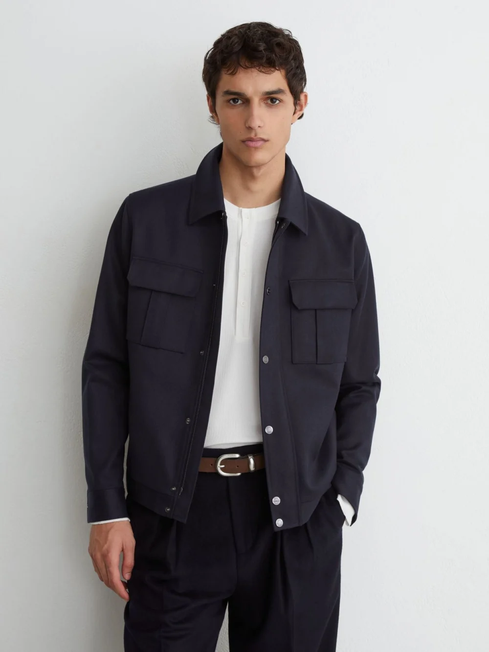 Reiss Navy Lyocell-cotton Twill Bomber Jacket