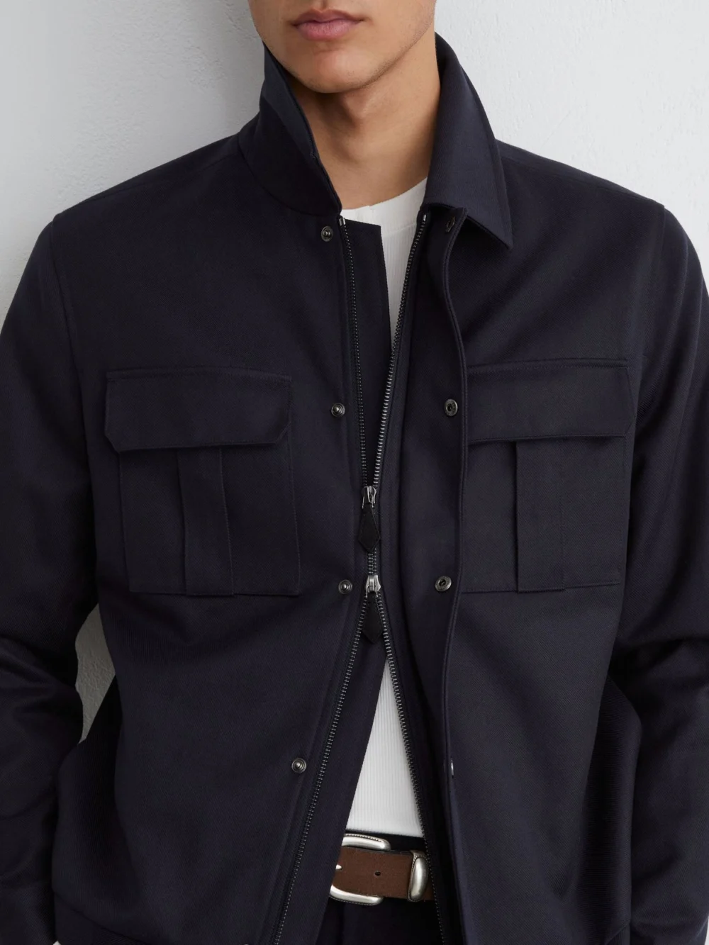 Reiss Navy Lyocell-cotton Twill Bomber Jacket, view 3