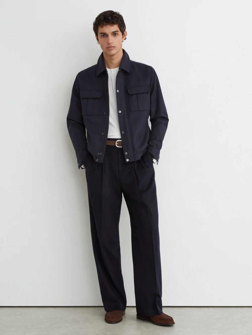 Reiss Navy Lyocell-cotton Twill Bomber Jacket, view 4