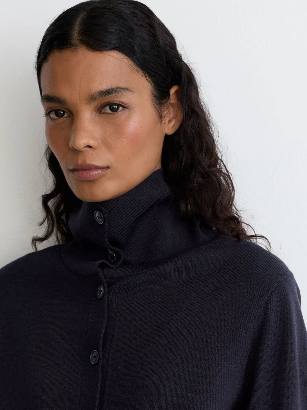 Reiss Navy Merino Wool Collared Cardigan, view 4