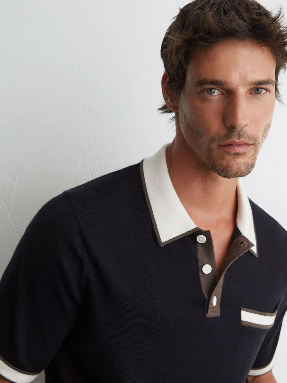 Reiss Navy Merino Wool Contrast-trim Polo Shirt