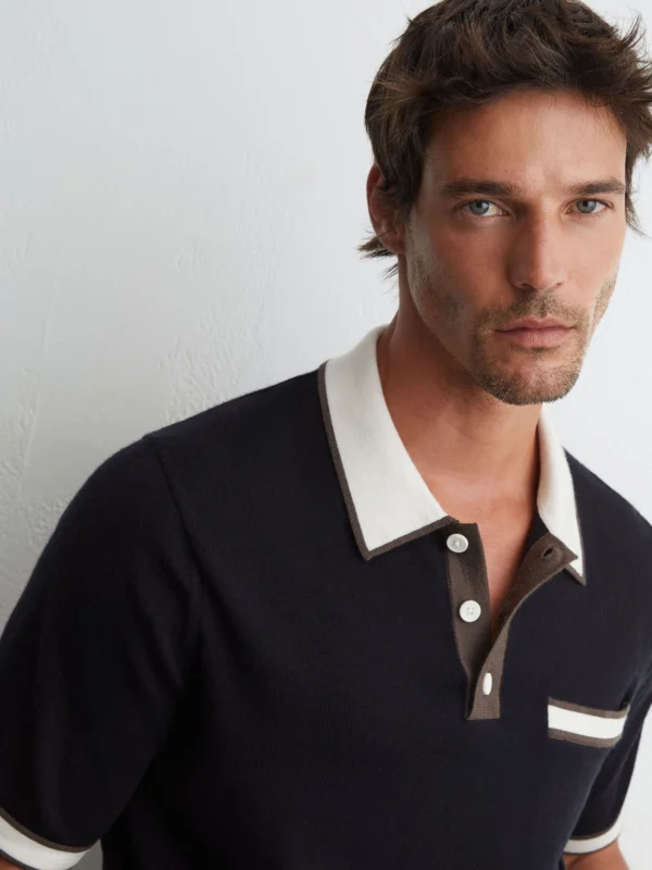 Reiss Navy Merino Wool Contrast-trim Polo Shirt