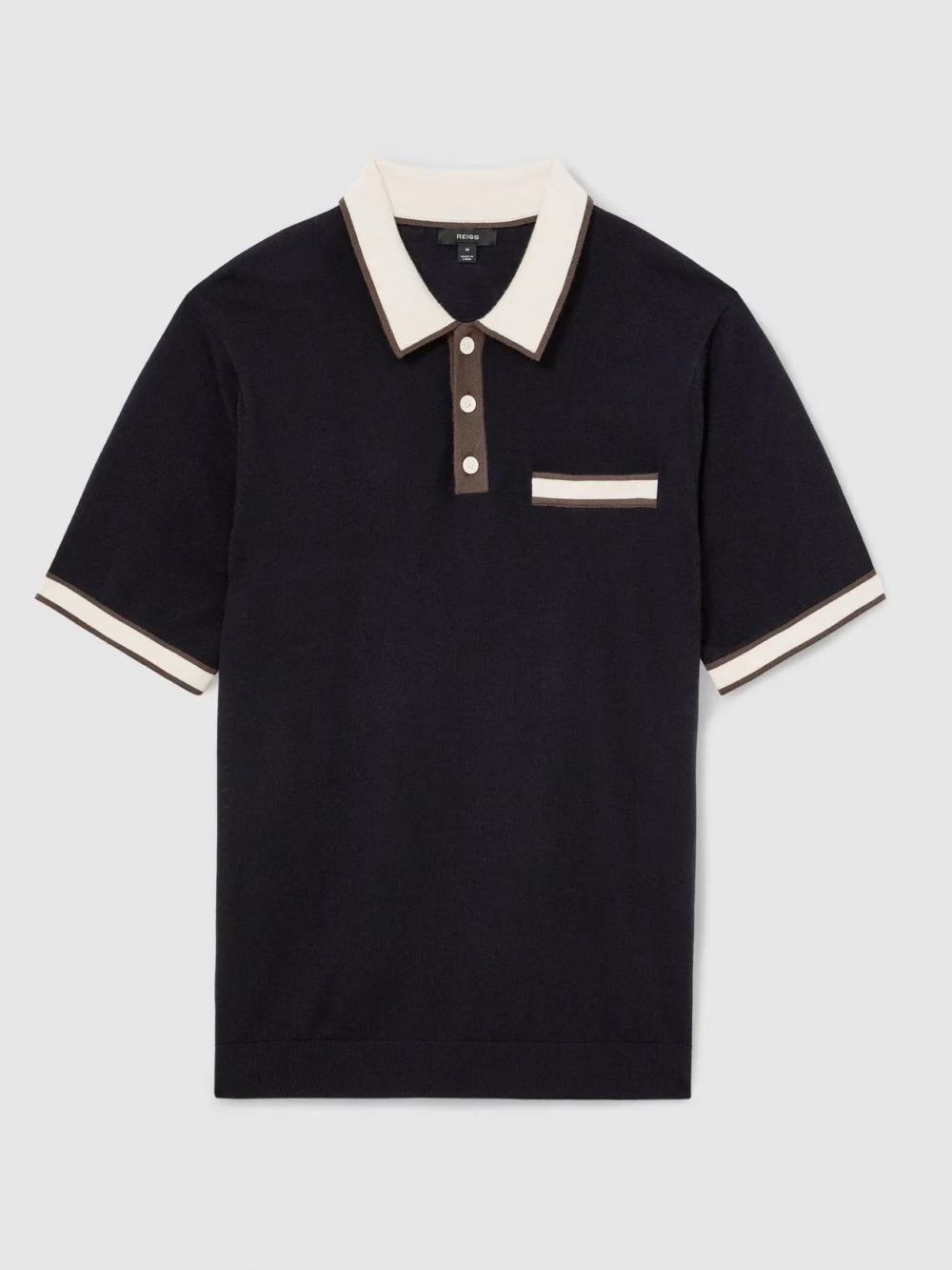 Reiss Navy Merino Wool Contrast-trim Polo Shirt, view 2