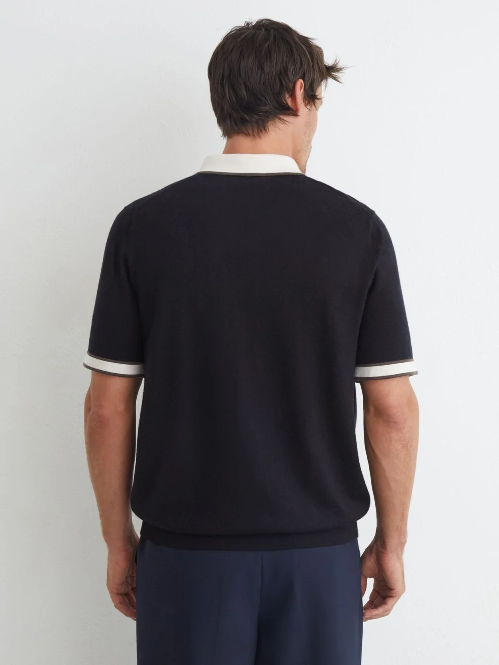 Reiss Navy Merino Wool Contrast-trim Polo Shirt, view 4