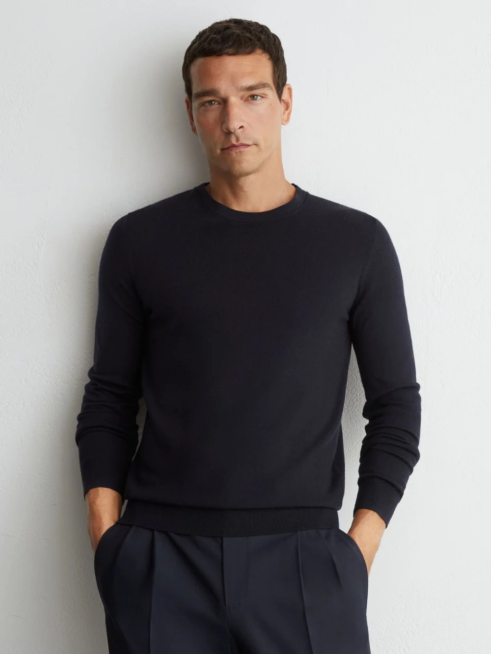 Reiss Navy Merino Wool Crew-neck Jumper