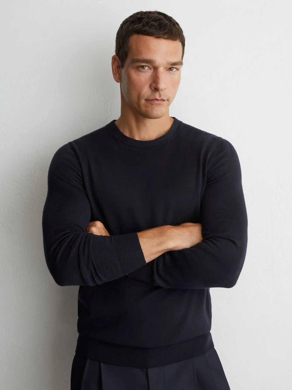 Reiss Navy Merino Wool Crew-neck Jumper, view 4