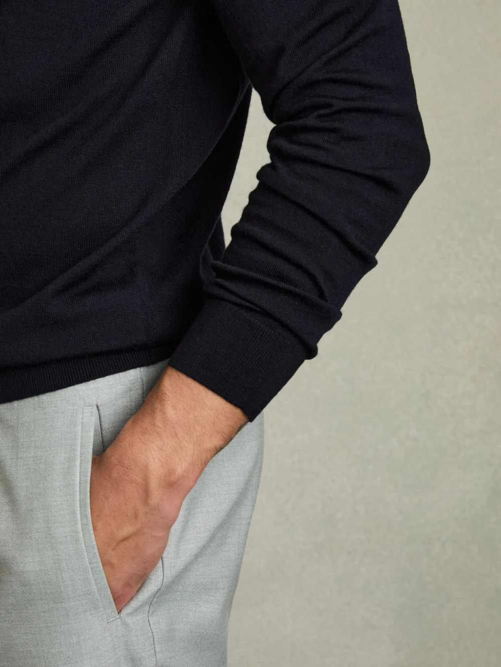 Reiss Navy Merino Wool Drawstring Hoodie, view 4