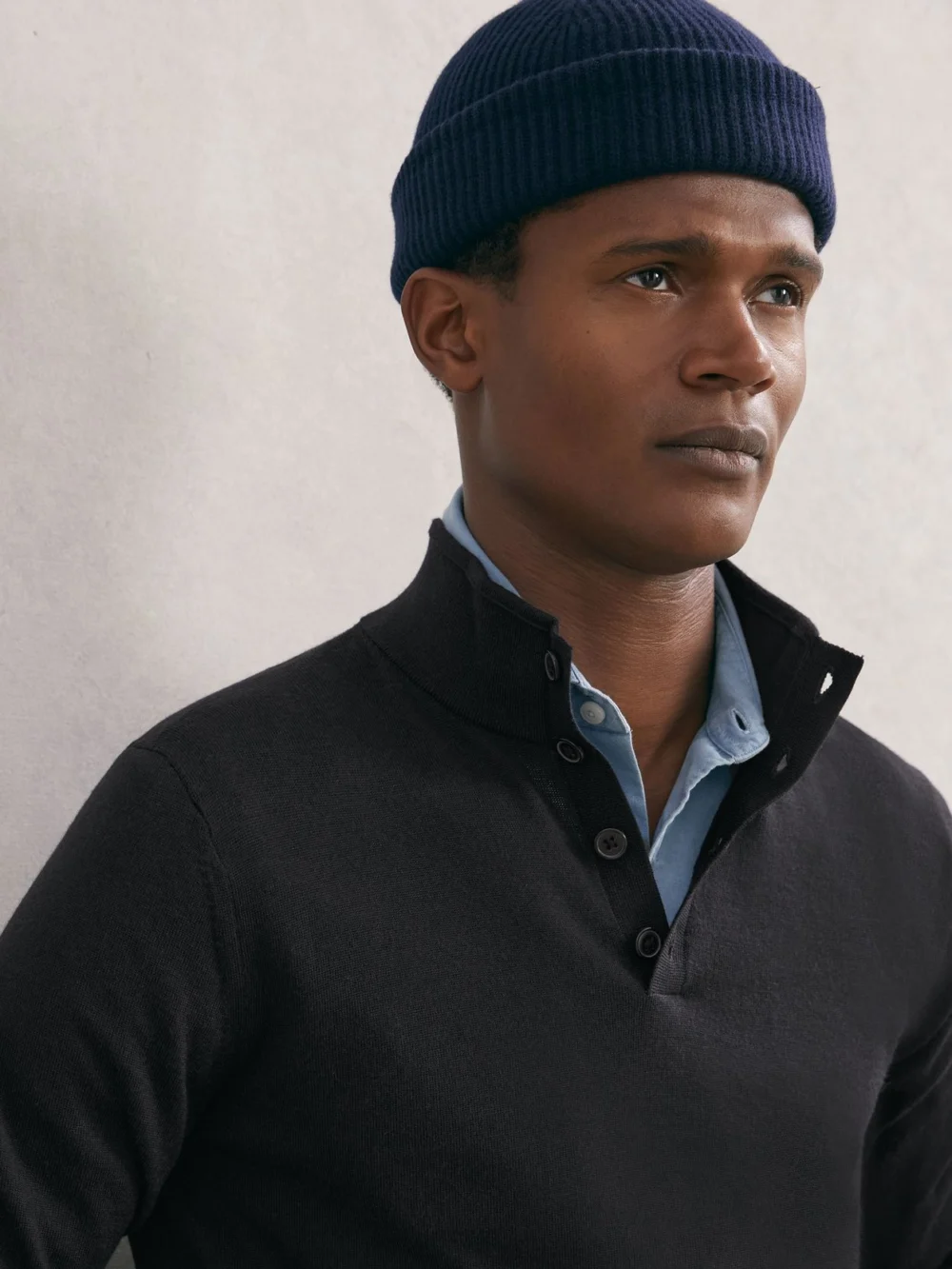 Reiss Navy Merino Wool Half-button Funnel Jumper