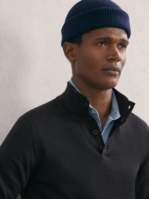 Reiss Navy Merino Wool Half-button Funnel Jumper