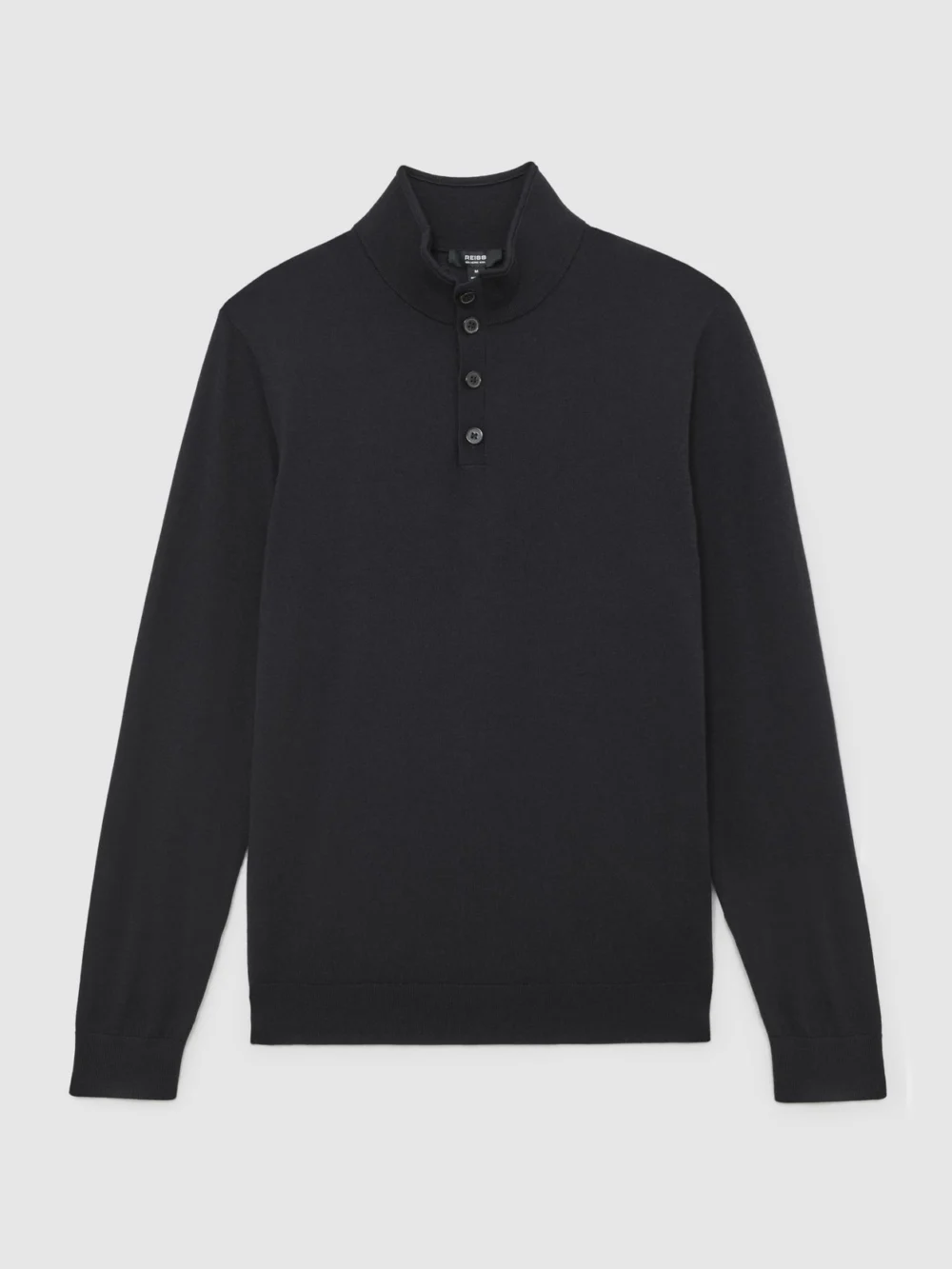 Reiss Navy Merino Wool Half-button Funnel Jumper, view 2