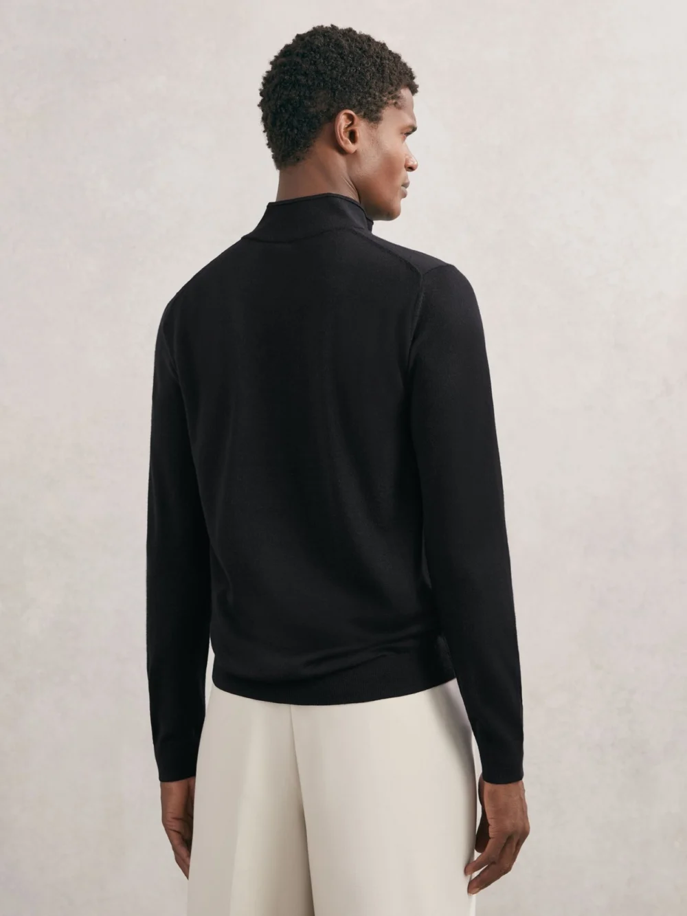 Reiss Navy Merino Wool Half-button Funnel Jumper, view 4