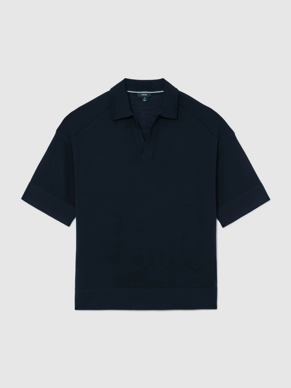 Reiss Navy Merino Wool Relaxed Polo Jumper, view 2