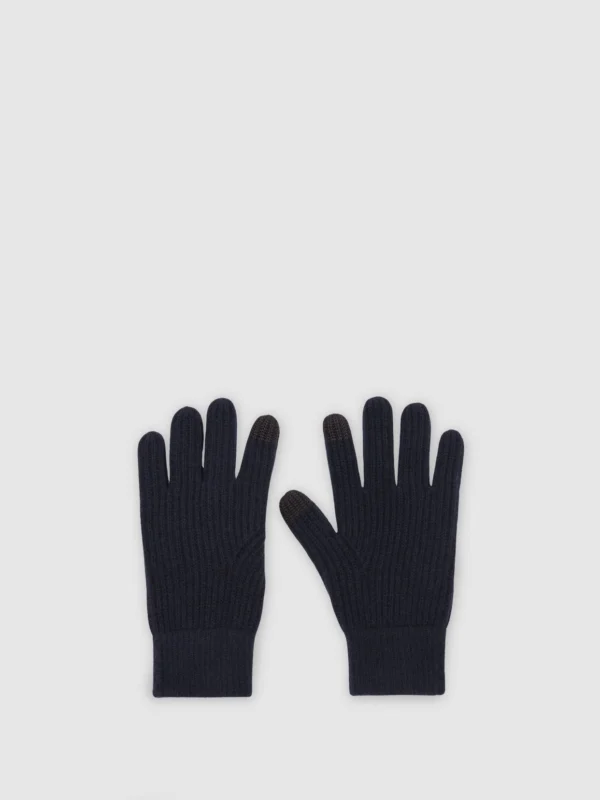 Reiss Navy Merino Wool Rib-knit Gloves,