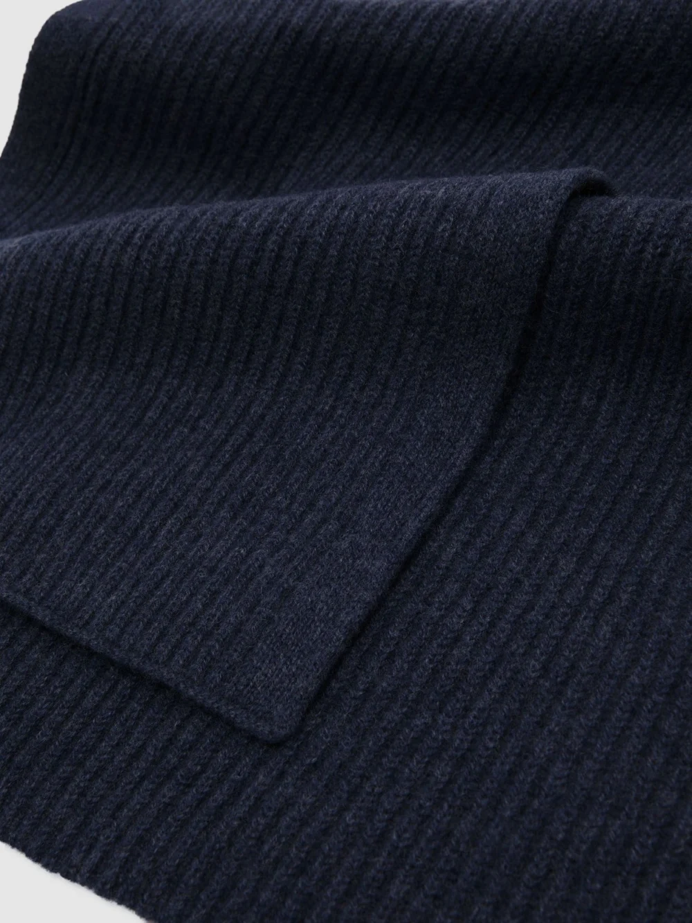 Reiss Navy Merino Wool Rib-knit Scarf,, view 4