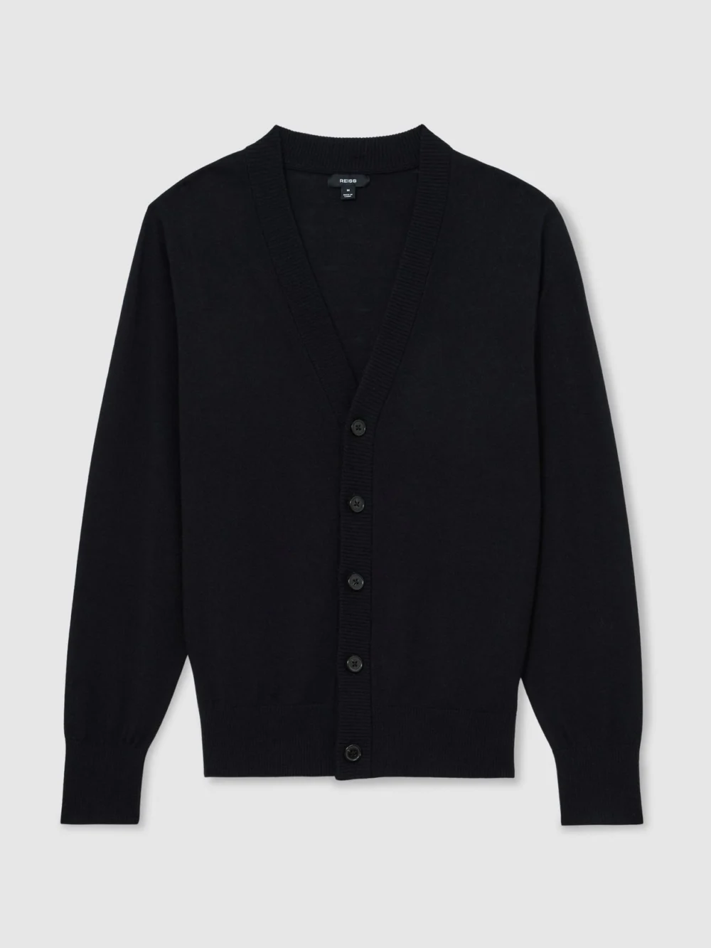 Reiss Navy Merino Wool V-neck Cardigan, view 2