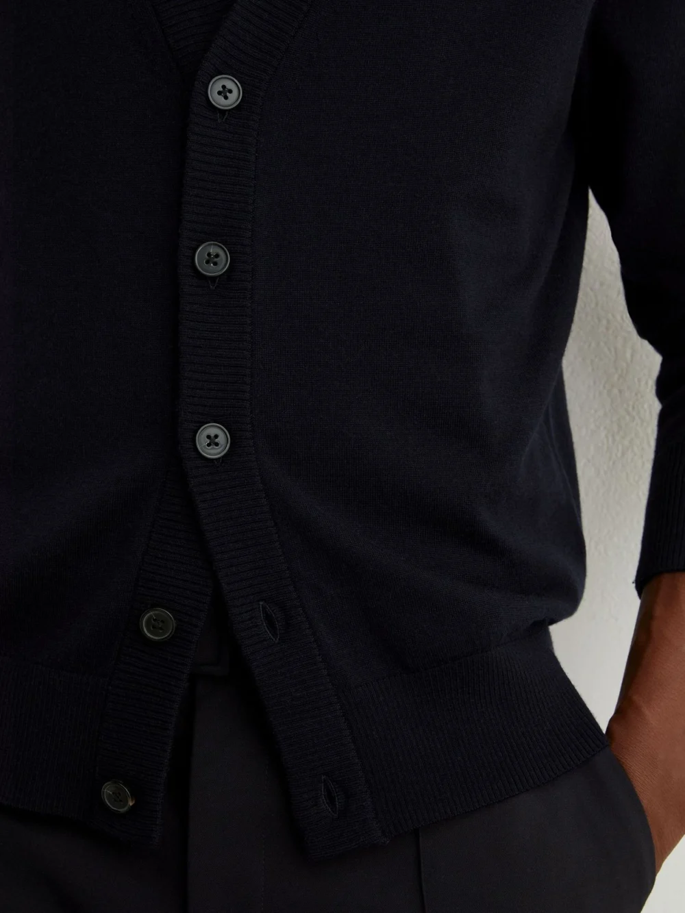 Reiss Navy Merino Wool V-neck Cardigan, view 3