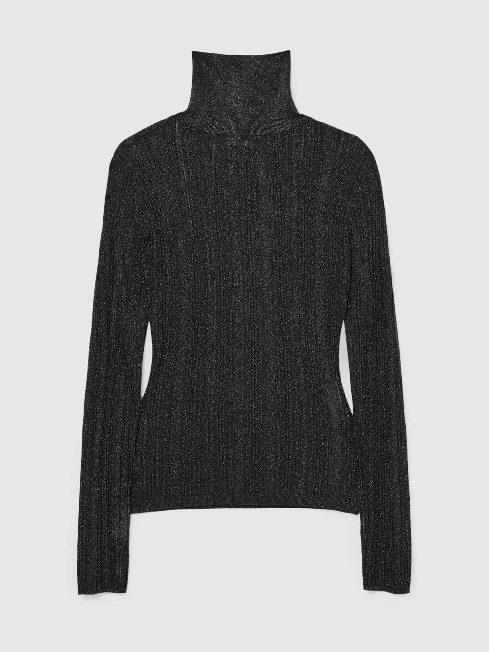 Reiss Navy Metallic Open-knit Roll-neck Top, view 2
