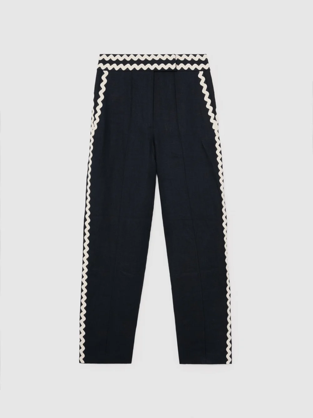 Reiss Navy Mila Linen Wave-trimed Trousers, view 2