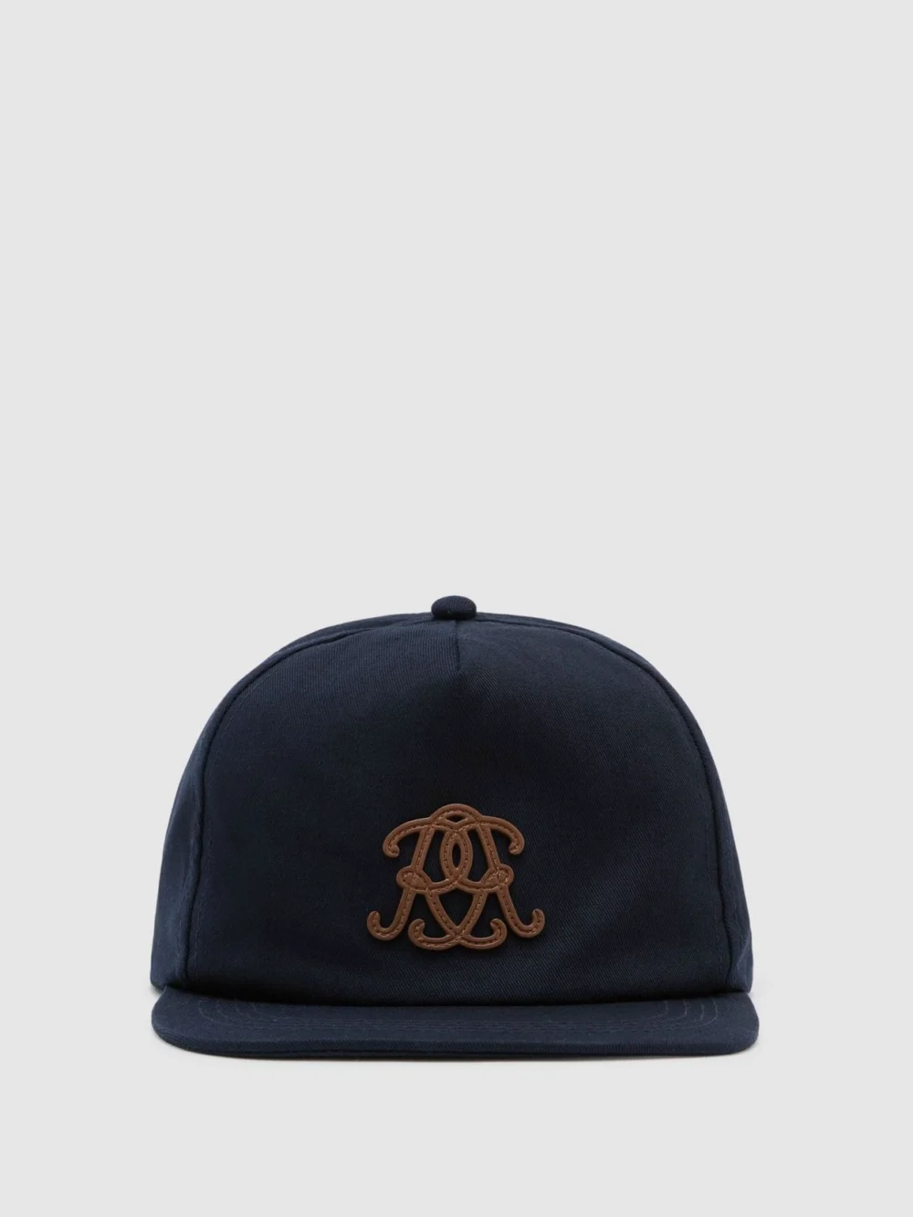 Reiss Navy Monogram Cotton Trucker Cap,