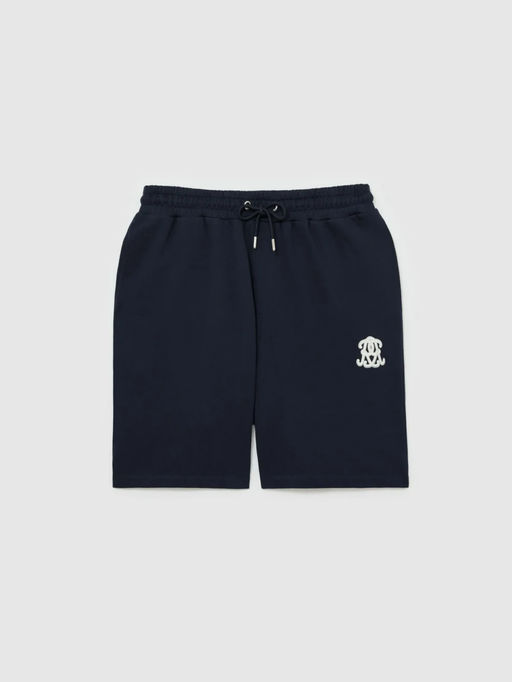 Reiss Navy Monogram Embroidered Cotton Shorts, view 2