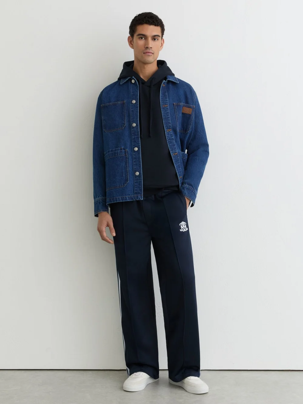 Reiss Navy Monogram Embroidered Relaxed Hoodie, view 3