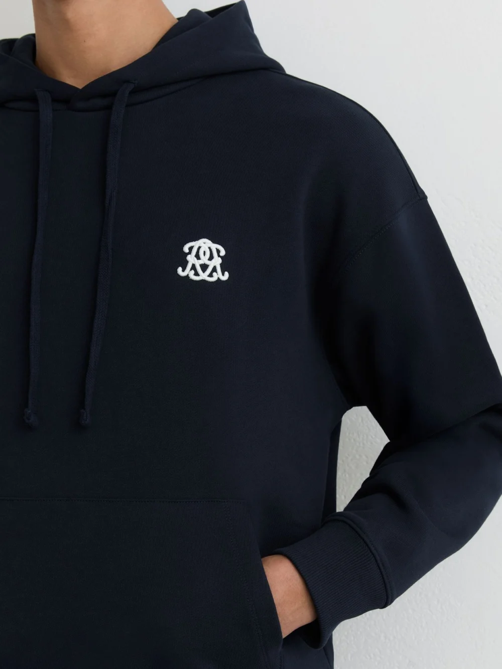 Reiss Navy Monogram Embroidered Relaxed Hoodie, view 4
