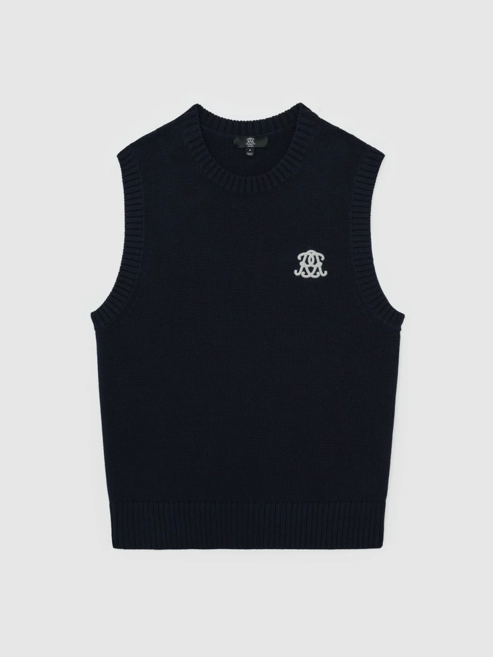 Reiss Navy Monogram Embroidered Relaxed Knit Vest, view 2