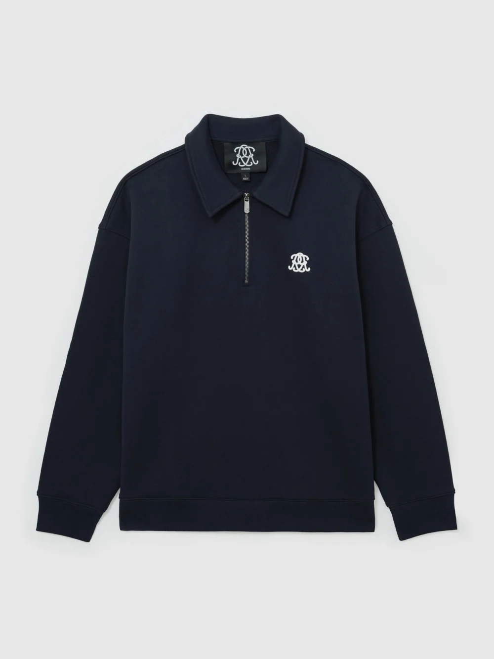 Reiss Navy Monogram Relaxed Half-zip Sweatshirt, view 2