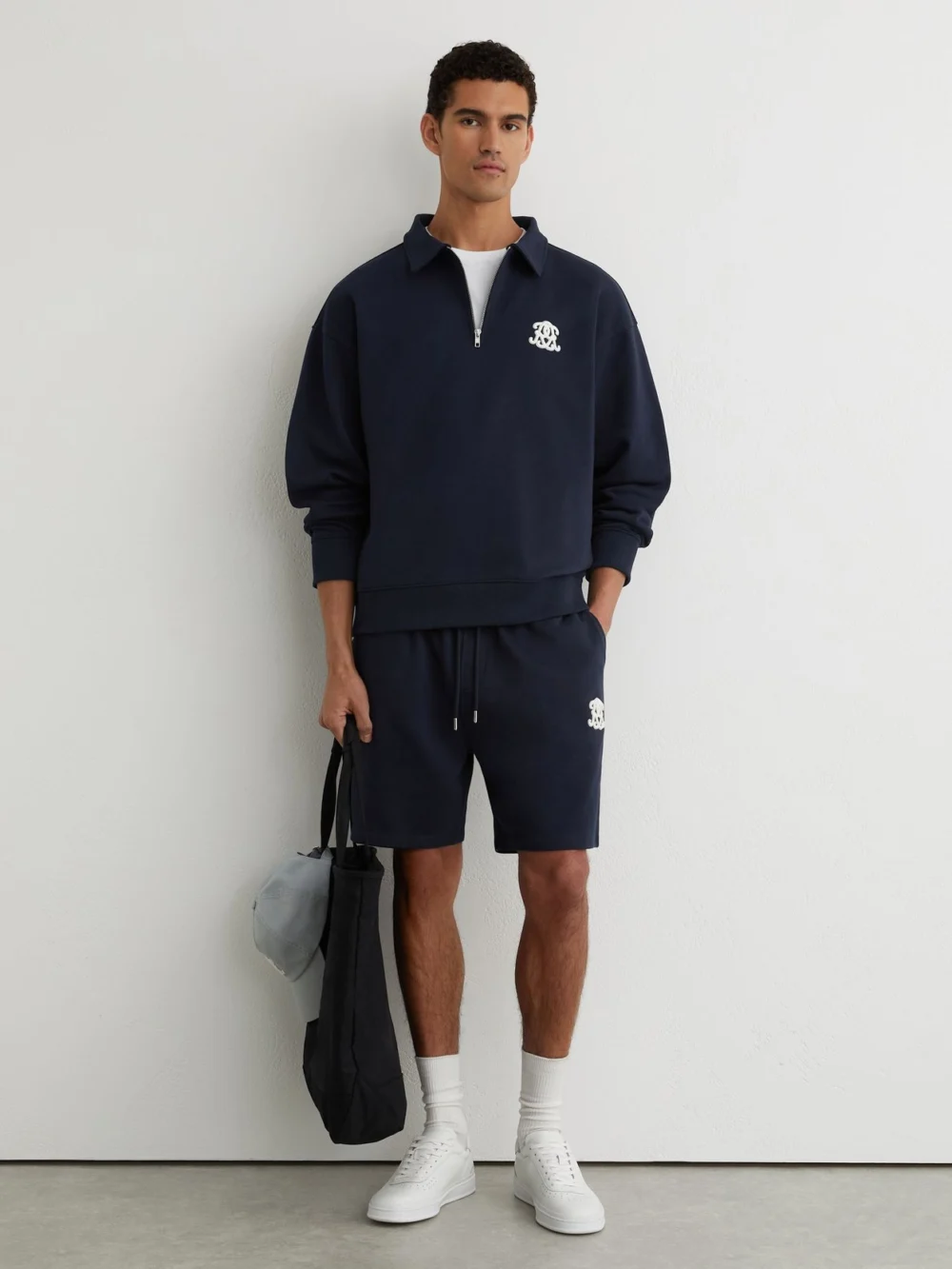 Reiss Navy Monogram Relaxed Half-zip Sweatshirt, view 3