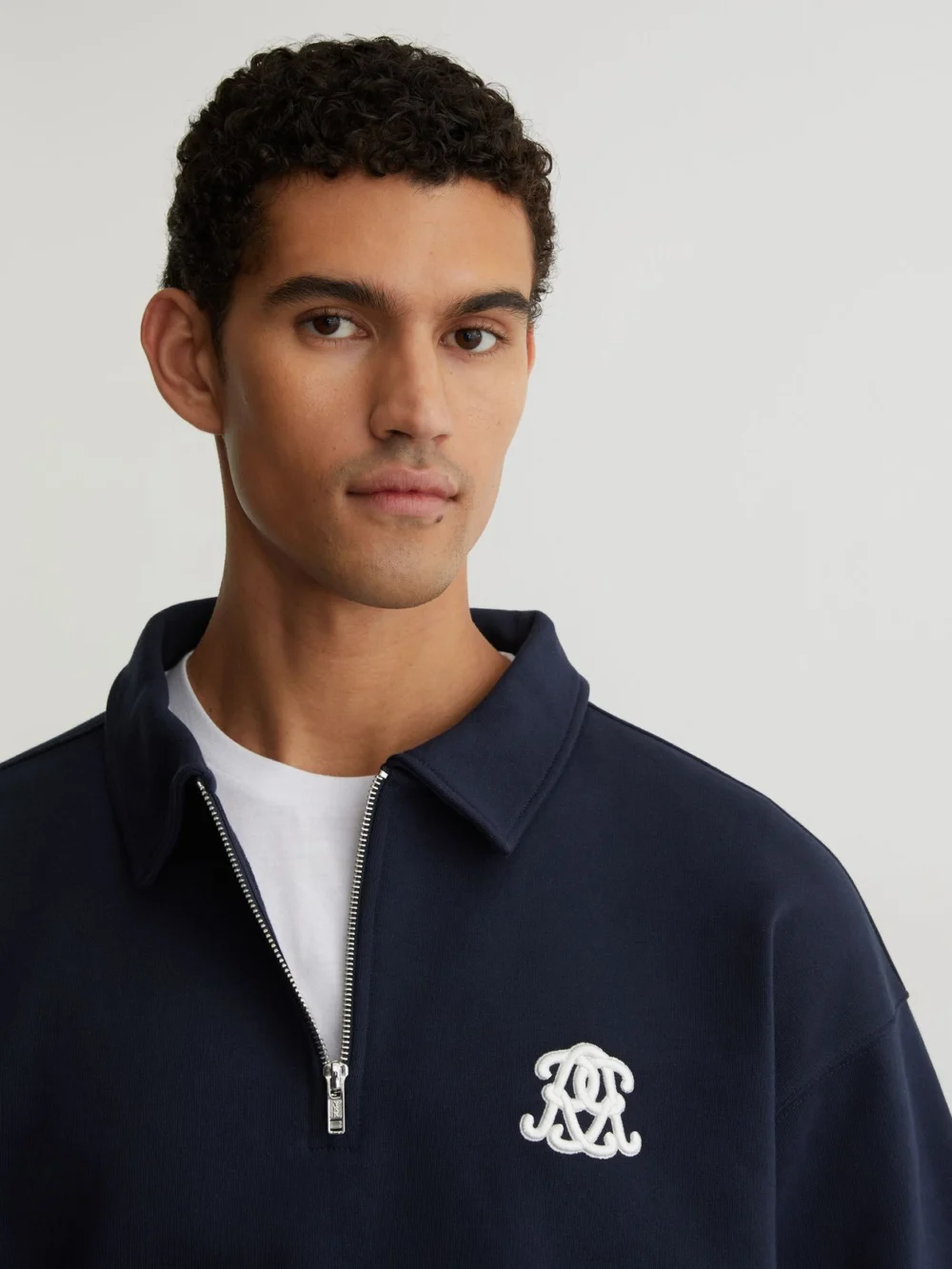 Reiss Navy Monogram Relaxed Half-zip Sweatshirt, view 4