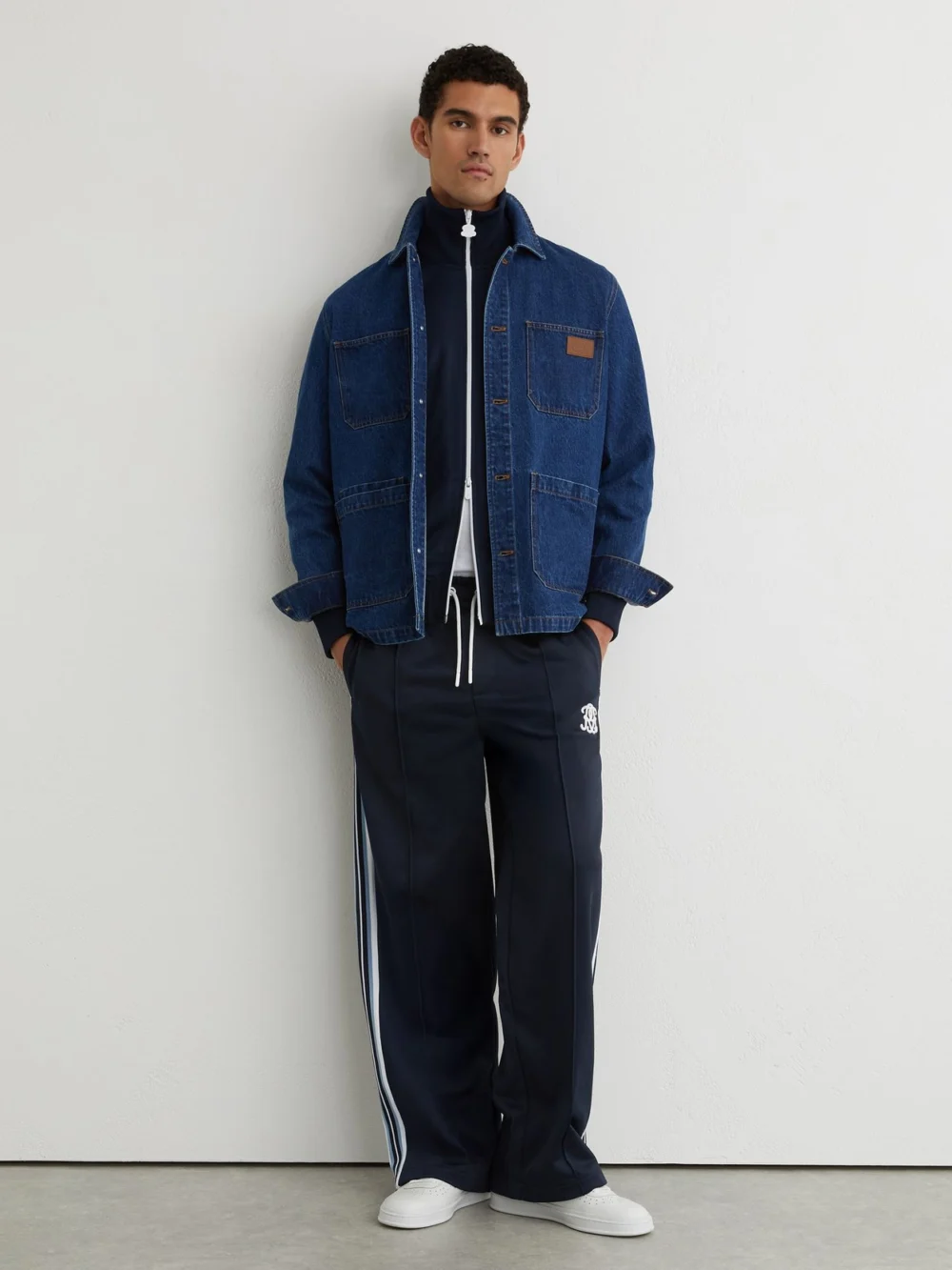 Reiss Navy Monogram Tape-detail Relaxed Joggers, view 3
