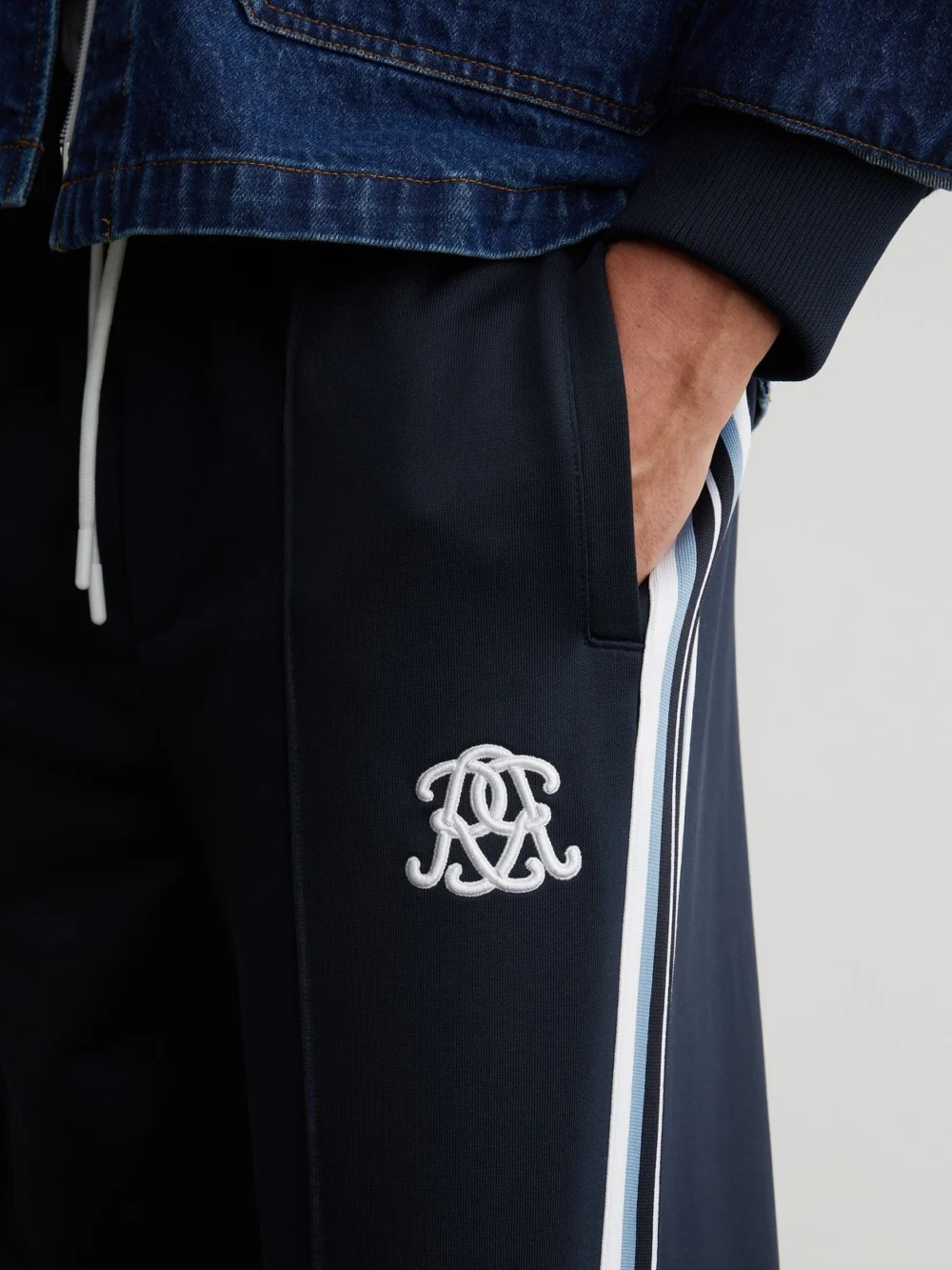 Reiss Navy Monogram Tape-detail Relaxed Joggers, view 4