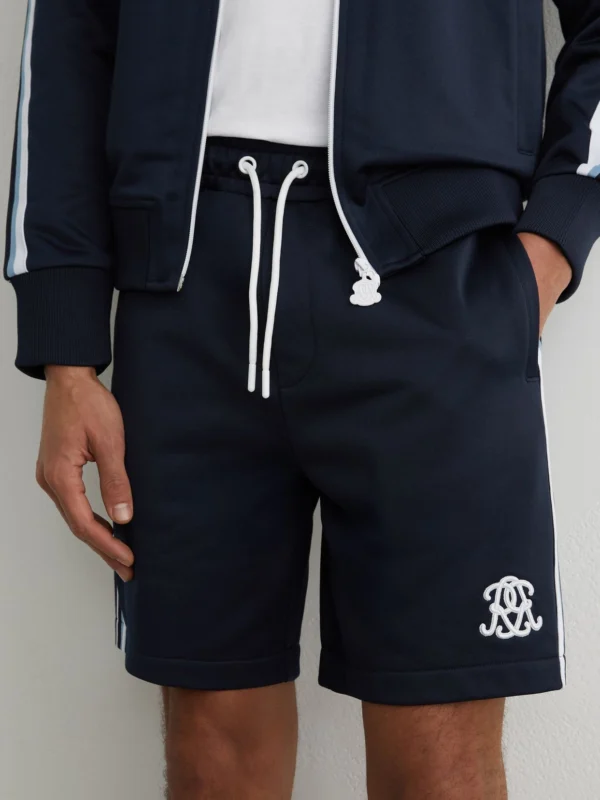 Reiss Navy Monogram Tape-detail Relaxed Shorts