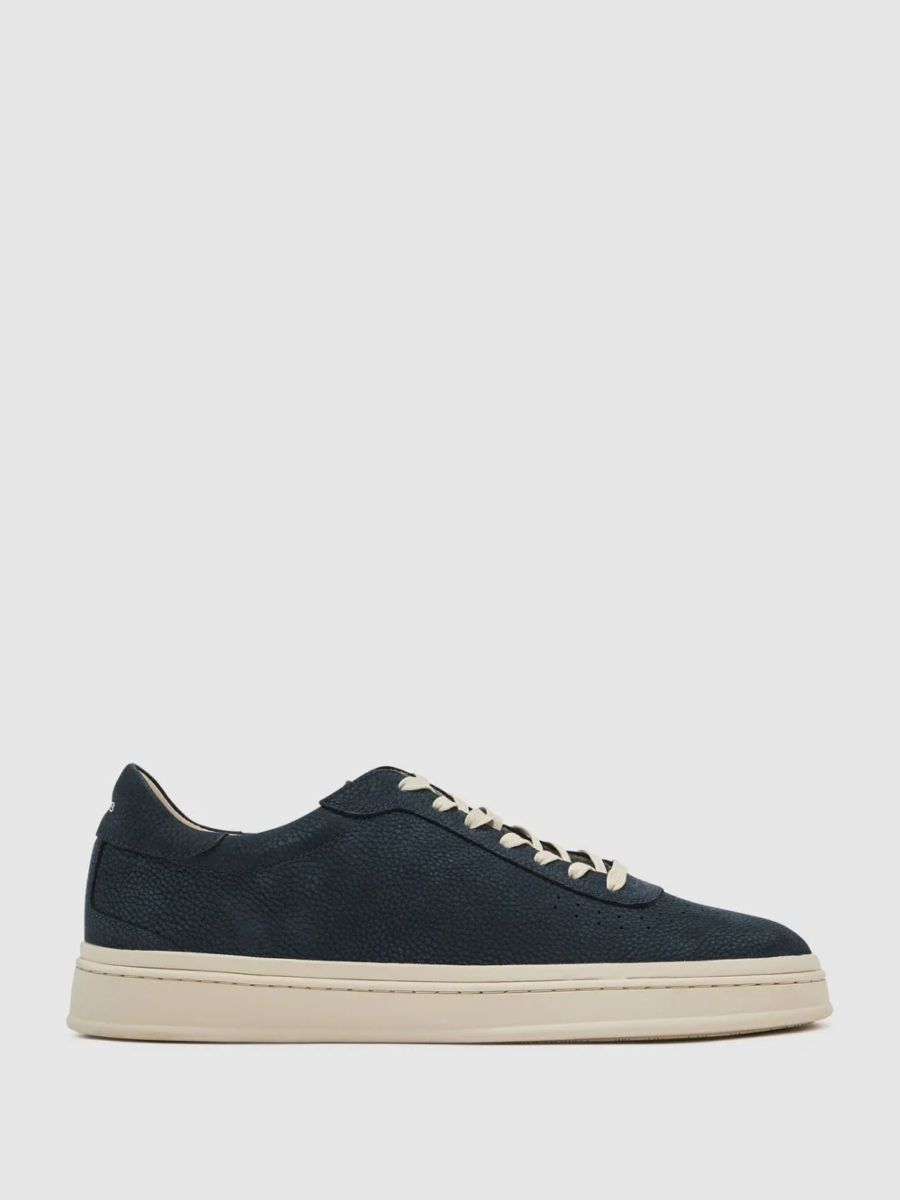 Reiss Navy Nubuck Leather Perforated-detail Trainers, view 2