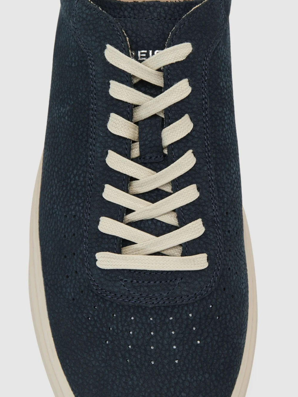 Reiss Navy Nubuck Leather Perforated-detail Trainers, view 4