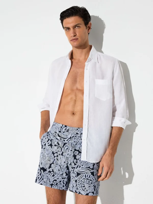 Reiss Navy Paisley-print Side-adjuster Swim Shorts
