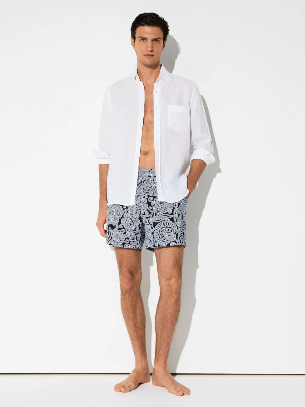 Reiss Navy Paisley-print Side-adjuster Swim Shorts, view 4