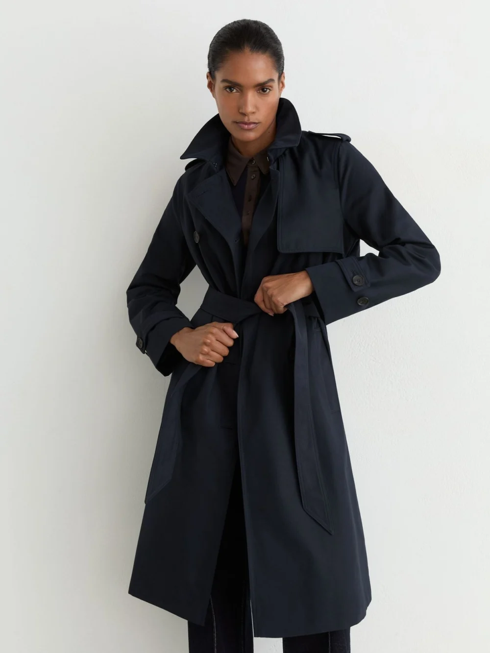 Reiss Navy Petite Hooded Insert Trench Coat, view 4